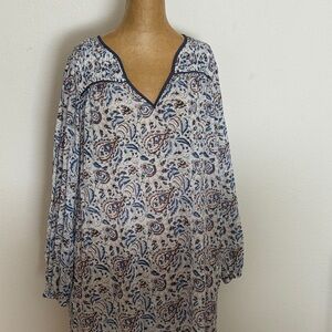 XiRENA sz L 100% cotton Blue and Brown Patterned lightweight Dress 23”x39”